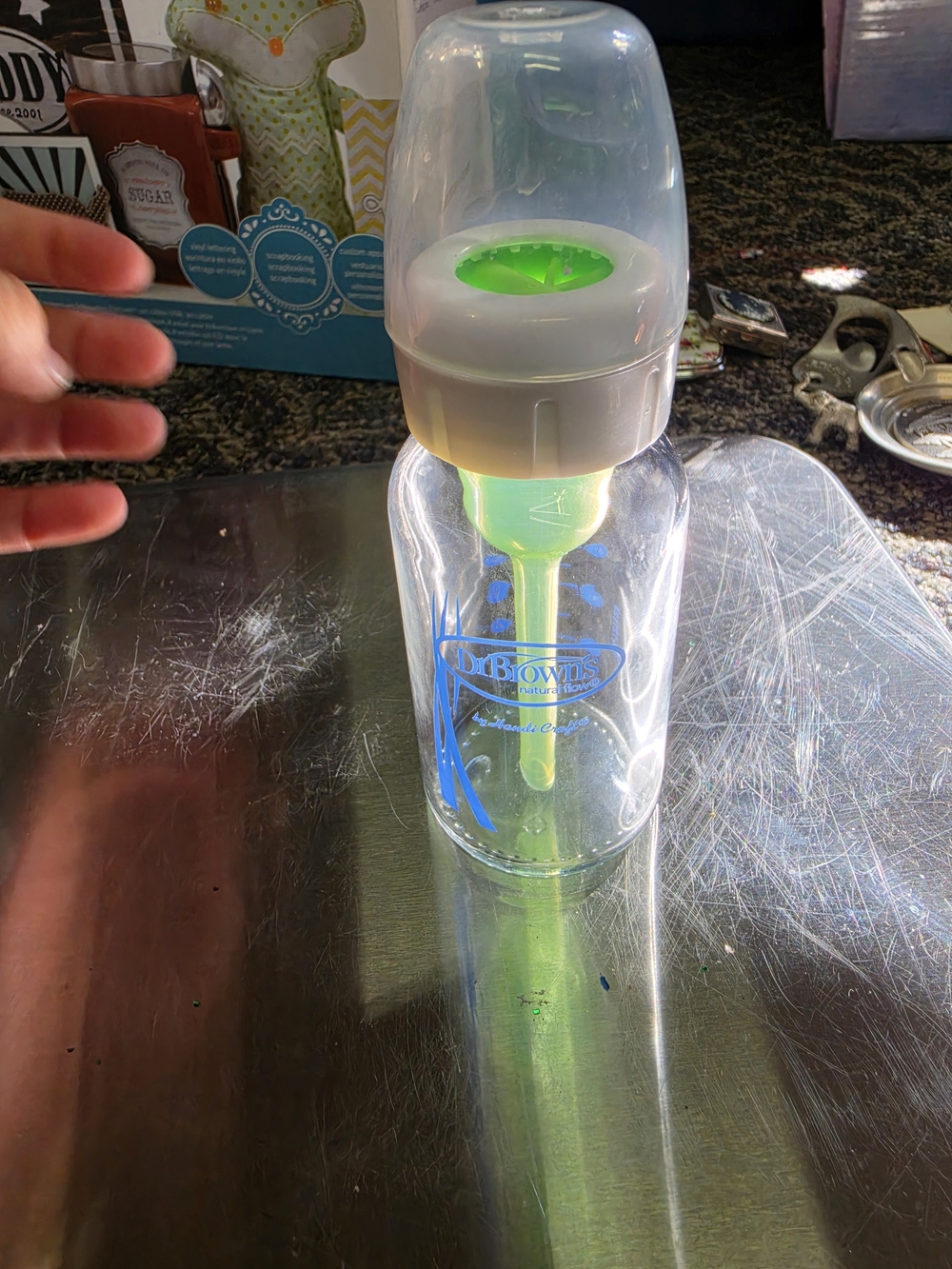 Clear Baby Bottle with Green Internal Vent -